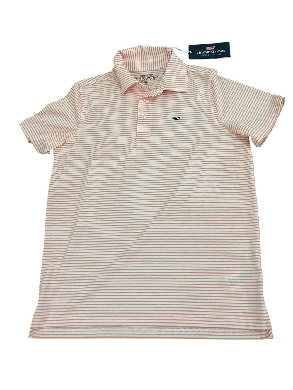 NWT Vineyard Vines coral White Striped Sankaty Polo golf tee medium (12-14) boys